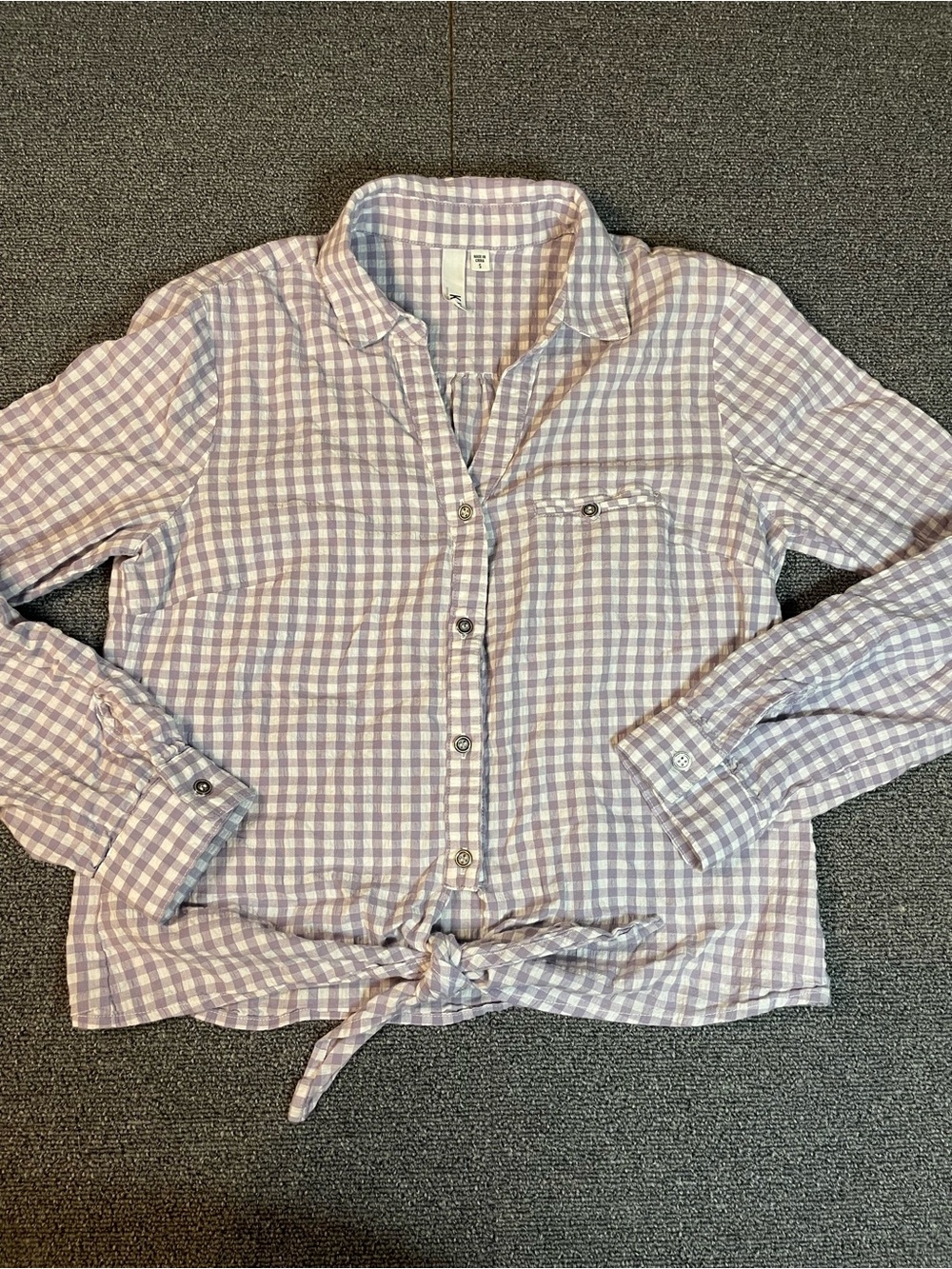 KUT from the Kloth Lavender & White Gingham Tie-Front Top